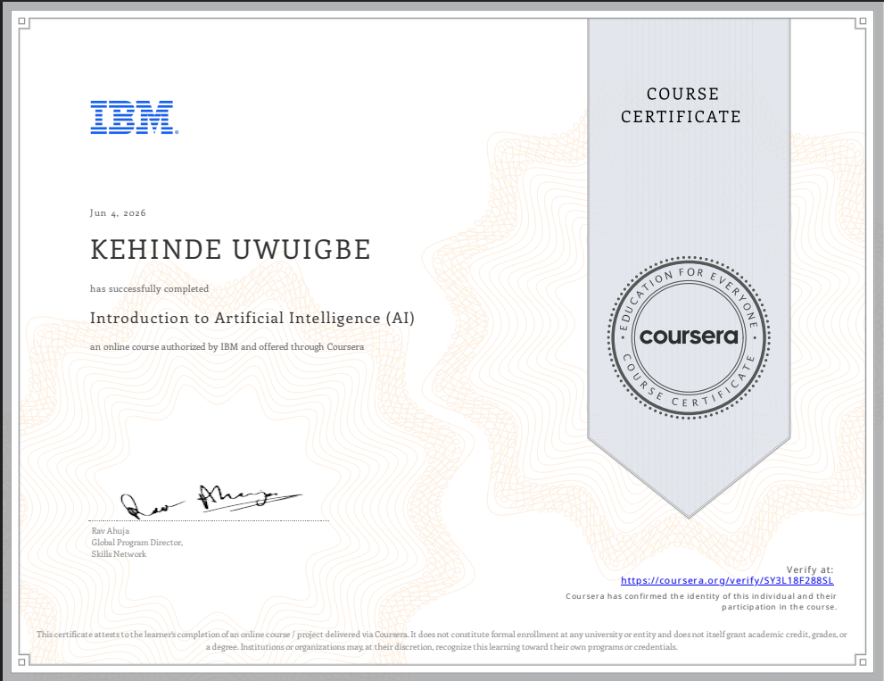 Introduction to Artificial Intelligence (AI) certificate