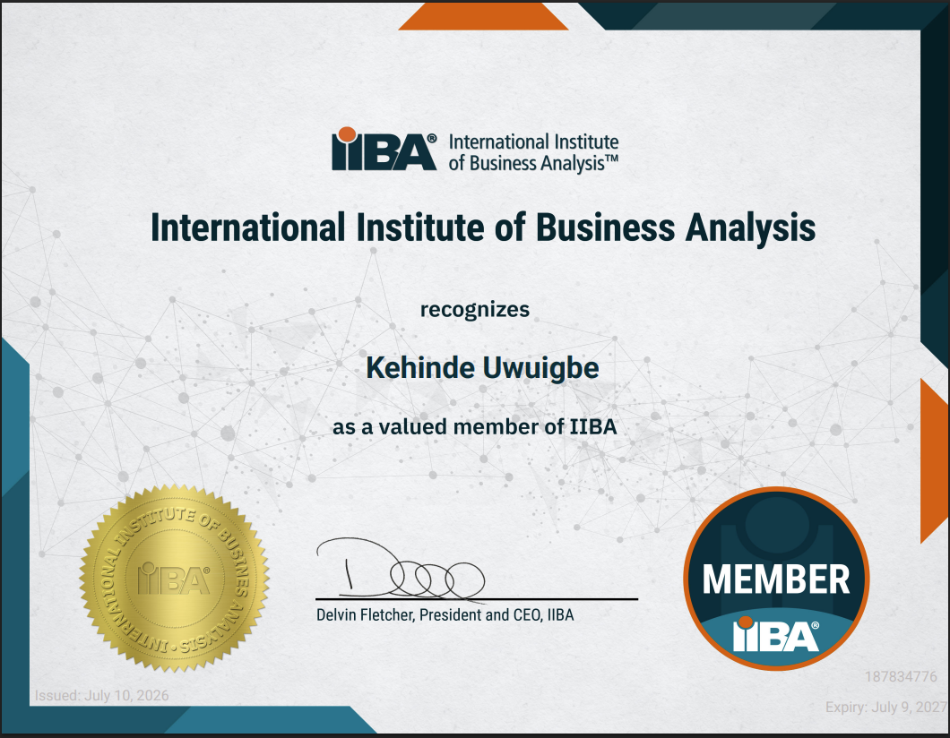 IIBA Member certificate