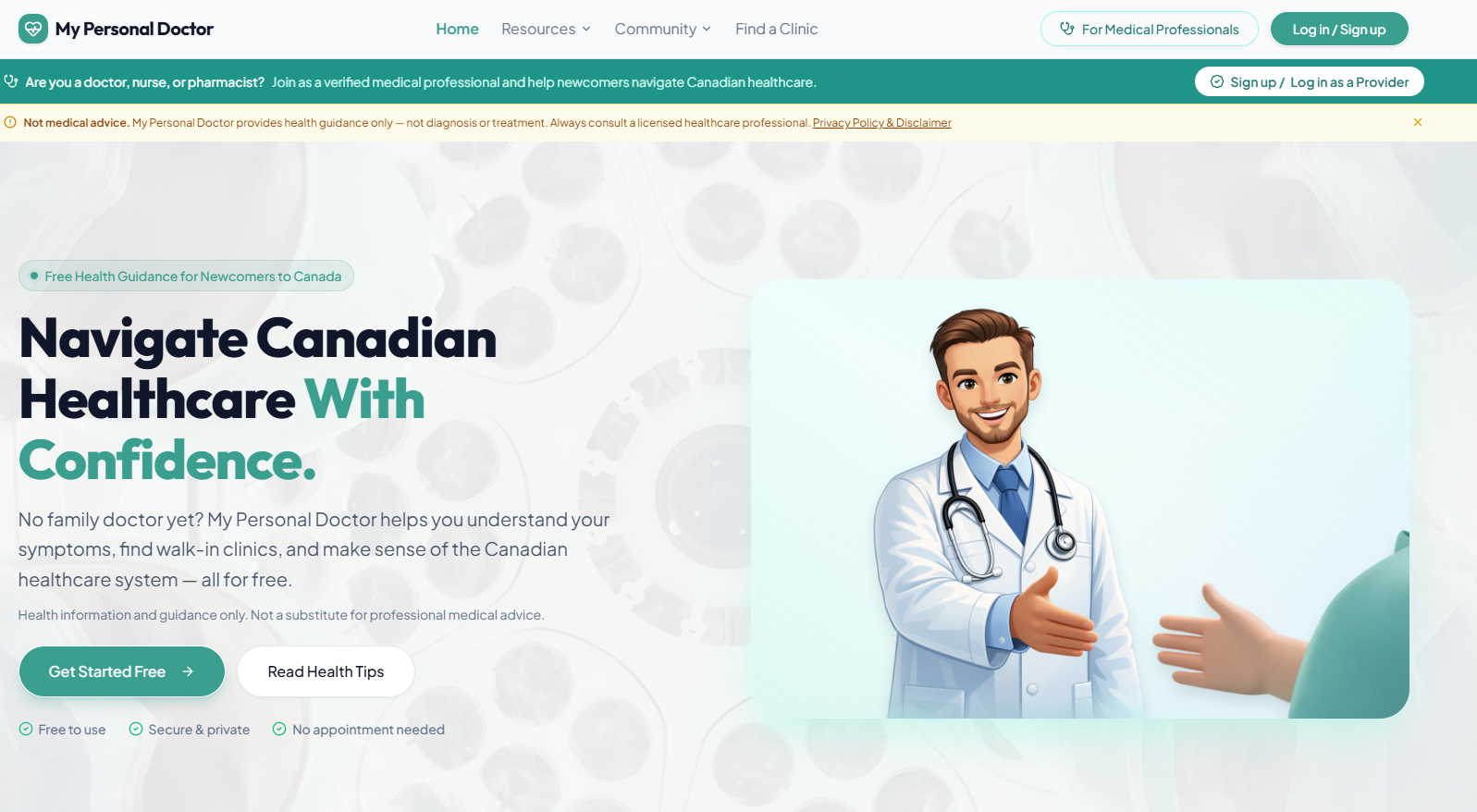 My Personal Doctor website homepage screenshot